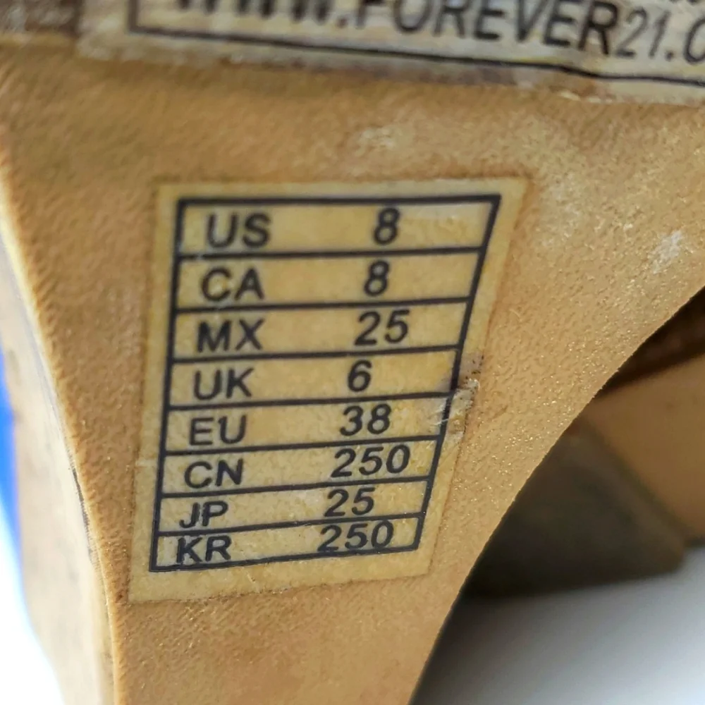 Forever 21 Blue Faux Suede Cork Like Wedge Peep Toe Platform Shoes 8